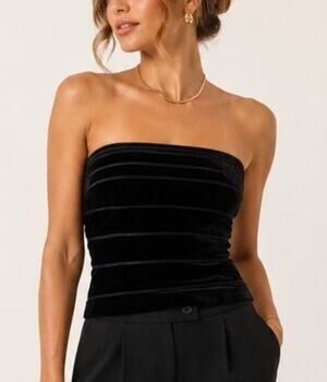 Tadashi Velvet Strapless Tube Top Small Black Y2K Glam Hollywood Party Evening